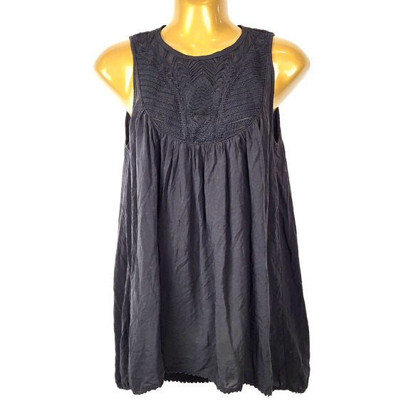 SUNDANCE Semi Sheer Blouse Sleeveless Embroidered Neckline BOHO Black X-Small - Picture 2 of 11